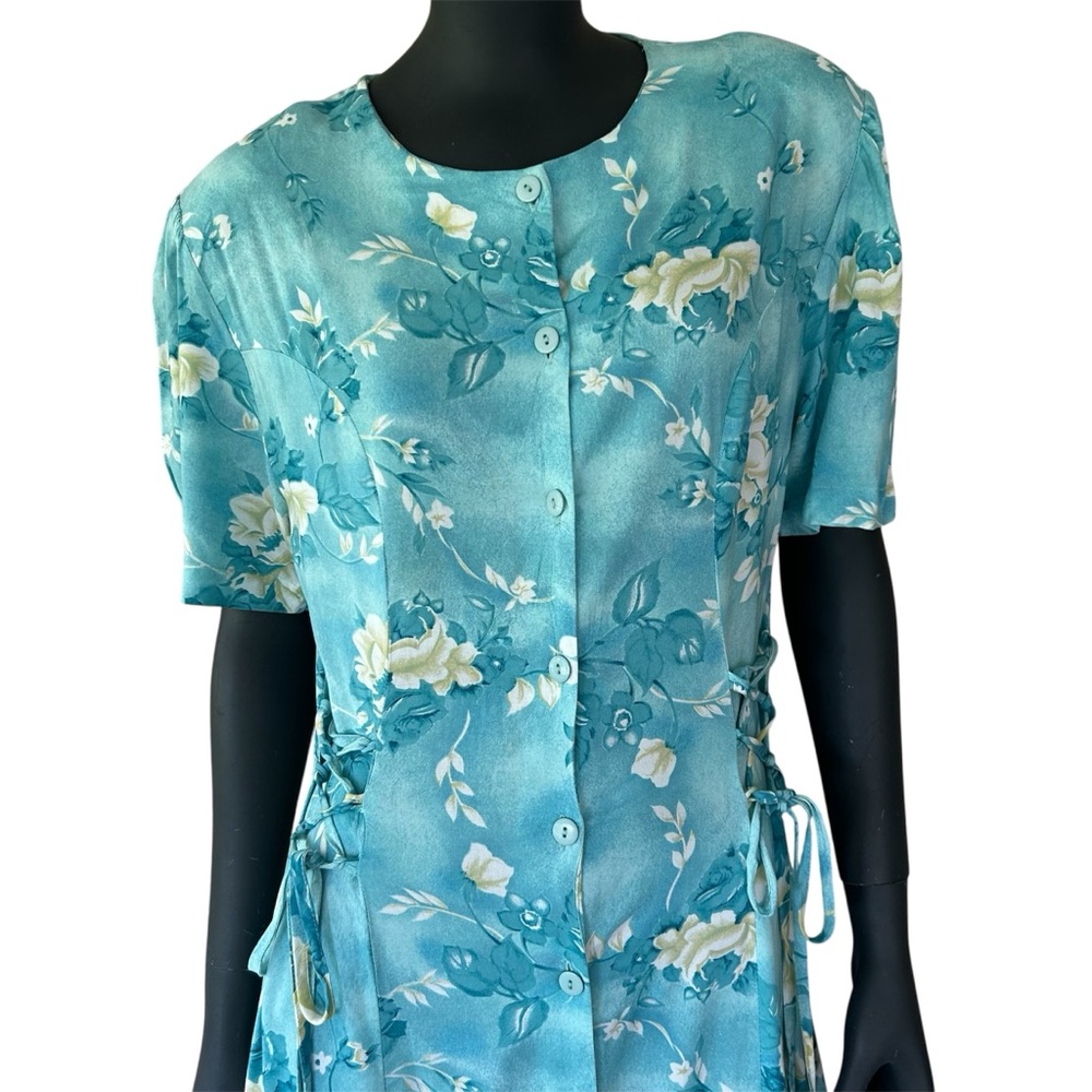 Vintage Floral Button Down Maxi Lace Up Sides Wedding Guest Church Phoebe Buffay